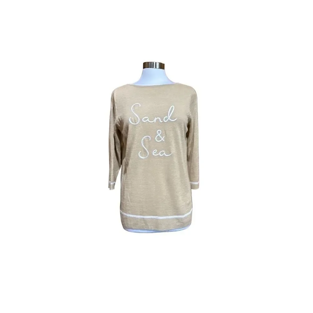J. Jill Women's Beige Embroidered Knit Top Size M 3/4 Sleeve Blouse - NWT - Picture 1 of 5